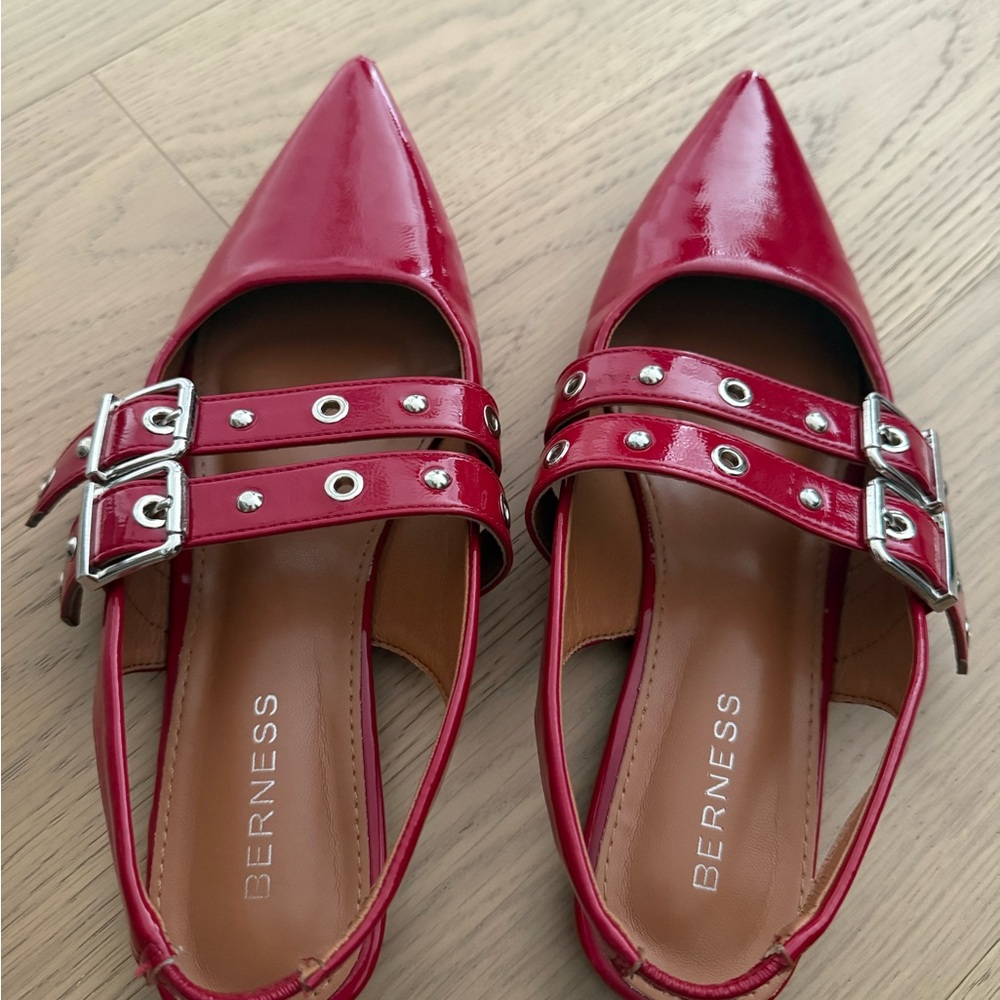 Macy's Red Double Buckle Flats